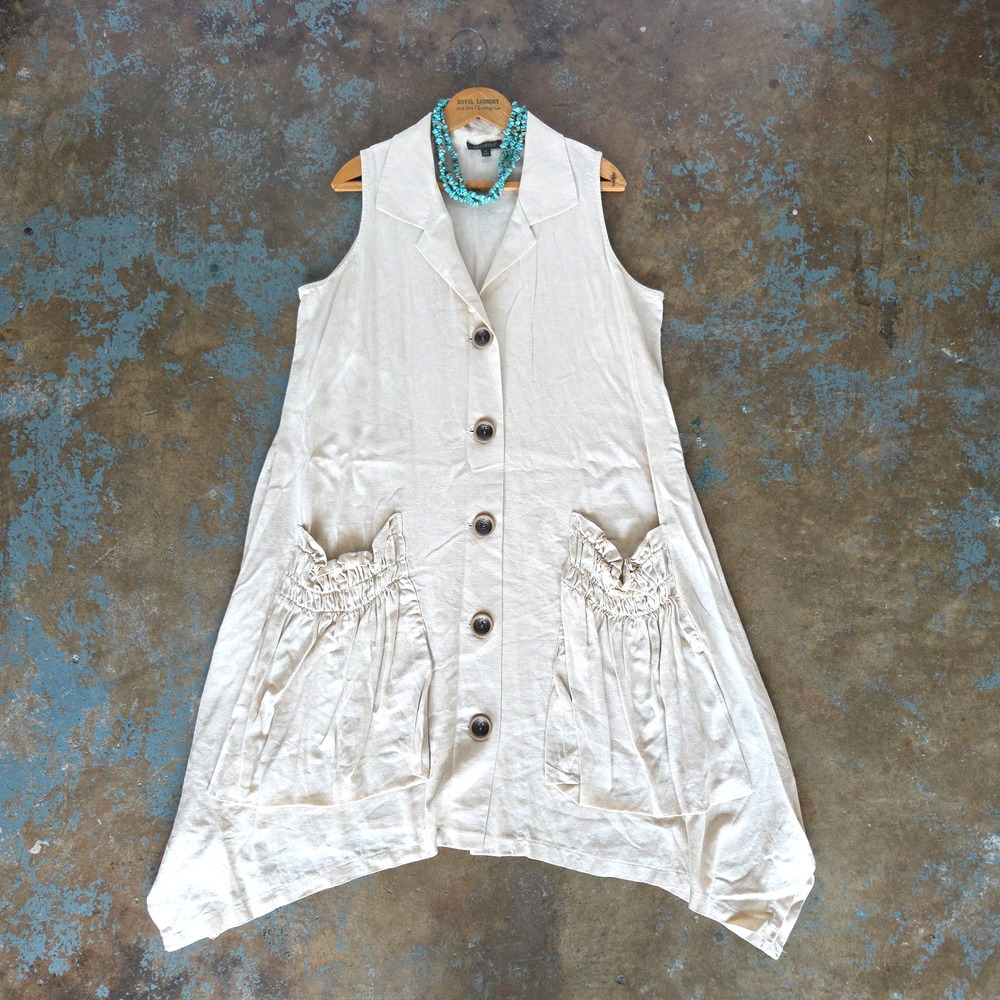 Lagenlook Linen Blend Tunic Dress Size M Asymmetric Hem Pockets For Cynthia